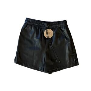 Aaron & Amber NWT Drawstring Vegan Leather Short Small Black Stretch High Waist